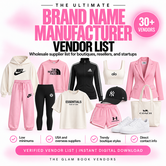 Brand Name Manufacturer Vendor List cover from The Glam Book Vendors