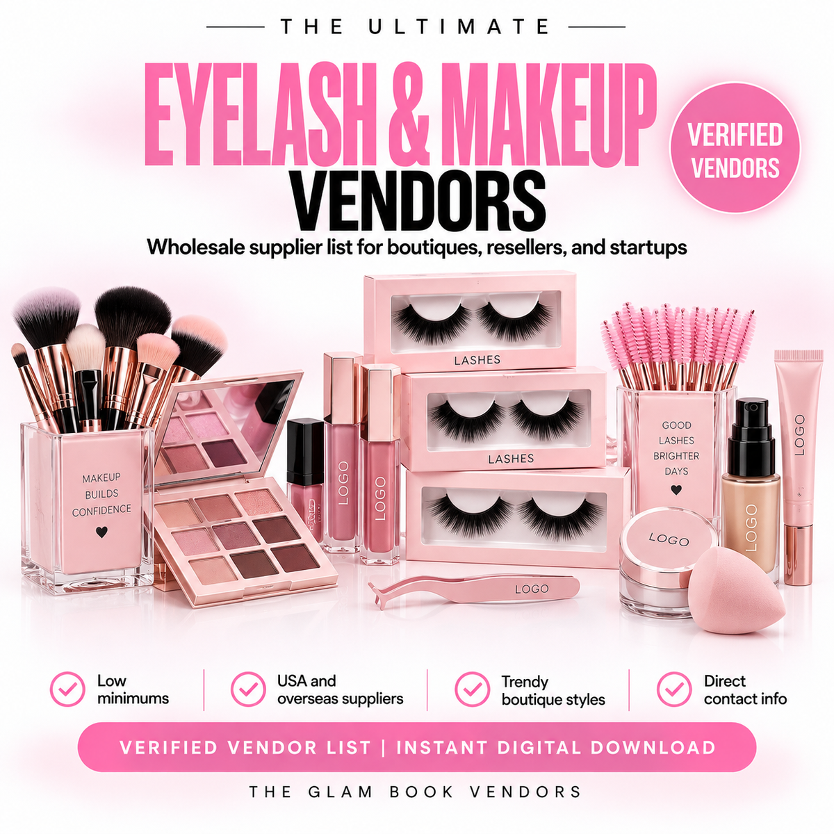 Wholesale eyelash and makeup supplier list cover from The Glam Book Vendors