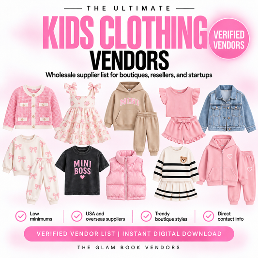 Kids Clothing Vendors list cover from The Glam Book Vendors