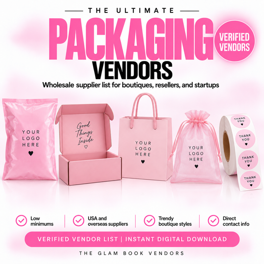 Custom Packaging Vendors list cover from The Glam Book Vendors