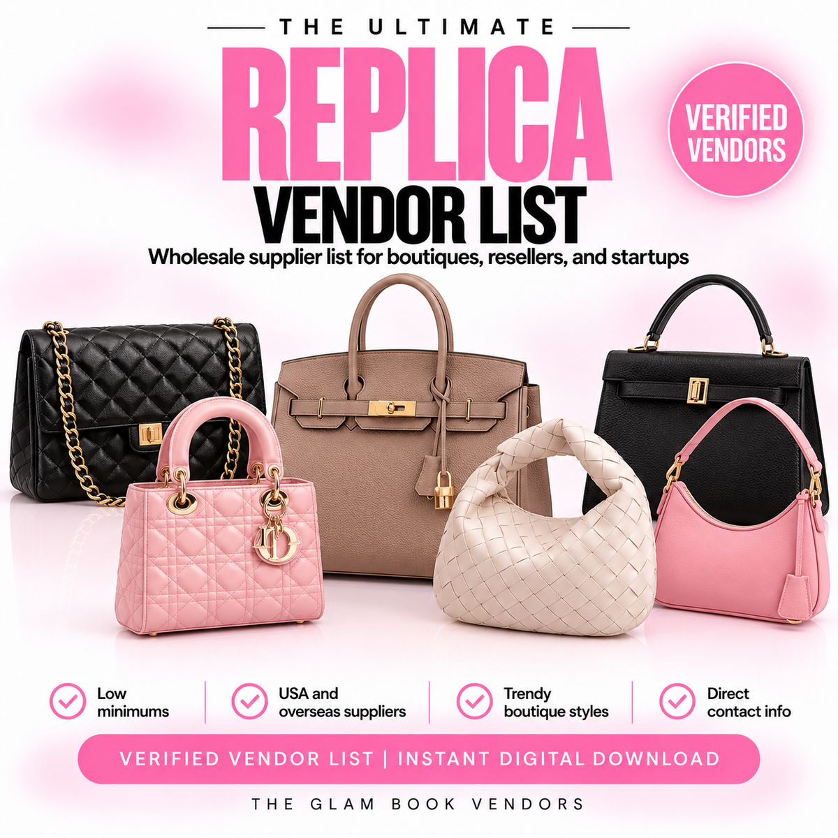 Luxury wholesale supplier list cover from The Glam Book Vendors