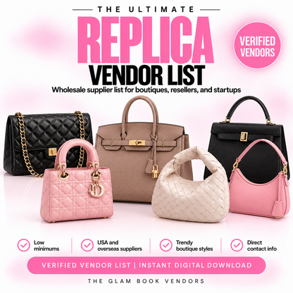 Luxury wholesale supplier list cover from The Glam Book Vendors