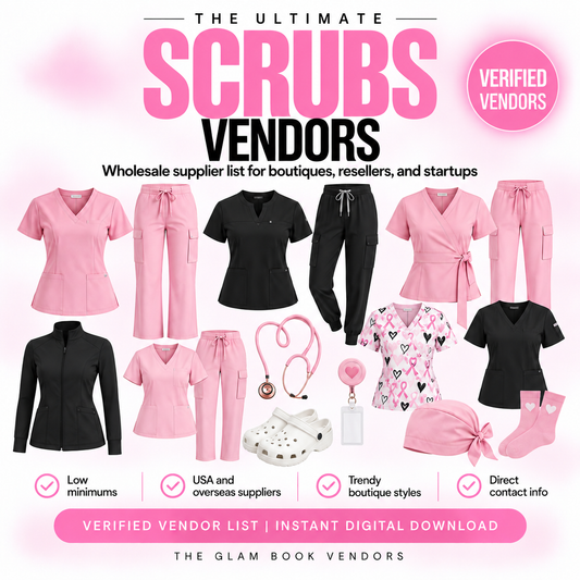 Medical Scrub Vendors list cover from The Glam Book Vendors