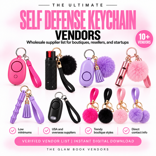 Self Defense Keychain Vendors list cover from The Glam Book Vendors