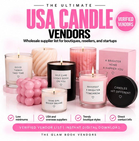 USA Candle Vendors list cover from The Glam Book Vendors
